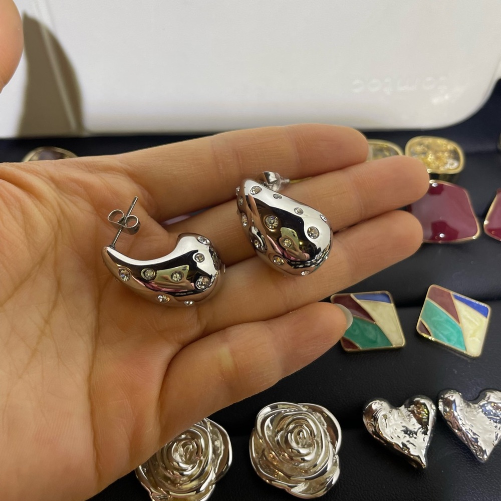 Stainless Steel Teardrop Earrings with Rhinestones | Elegant and Modern Design